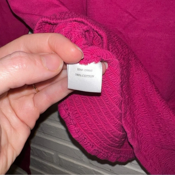 Bobi Dragonfruit Smocked Waist Cotton Long Sleeve Crop Top, Women’s Size XS - Picture 7 of 7